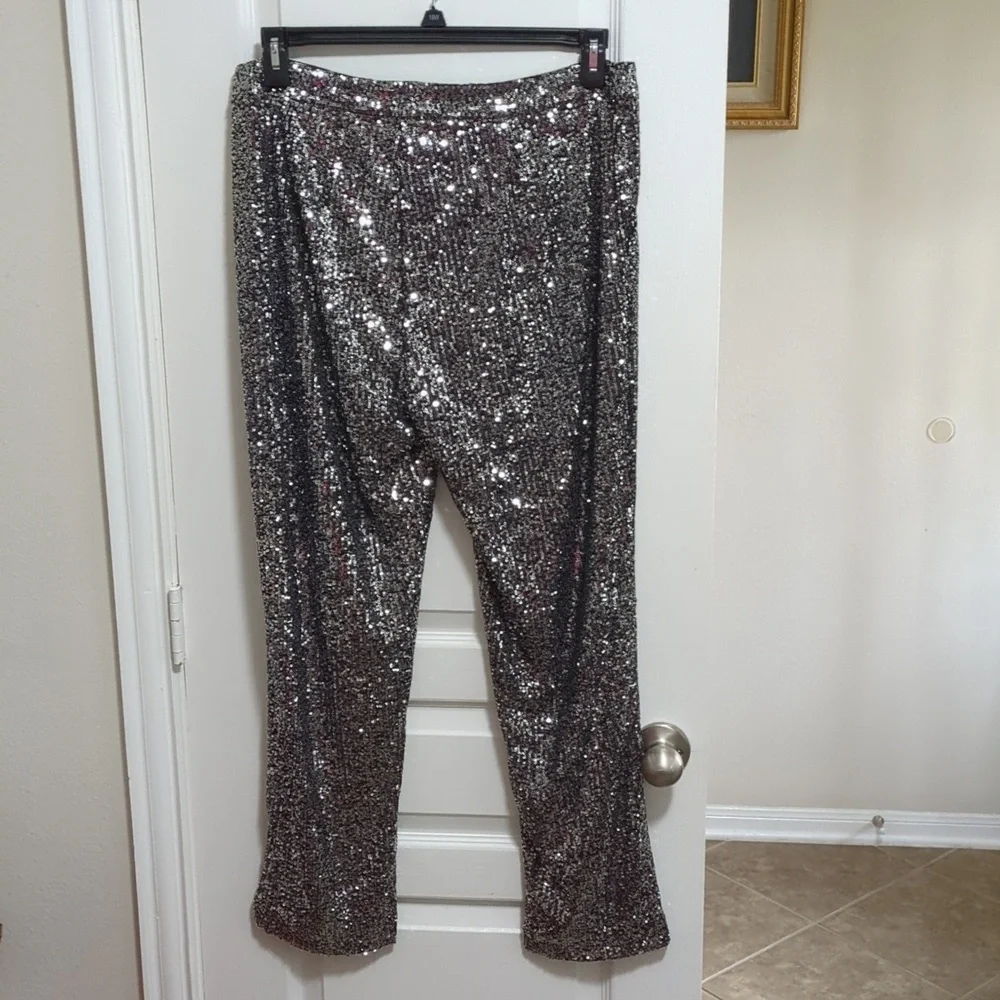 Silver Sequin Pants Zipper Front Size 14 - Picture 2 of 4
